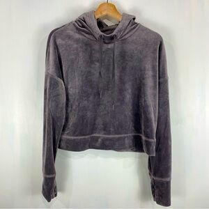 Aerie Offline Velour Essential Cropped Pullover Hoodie SweatShirt‎ Top Gray XS